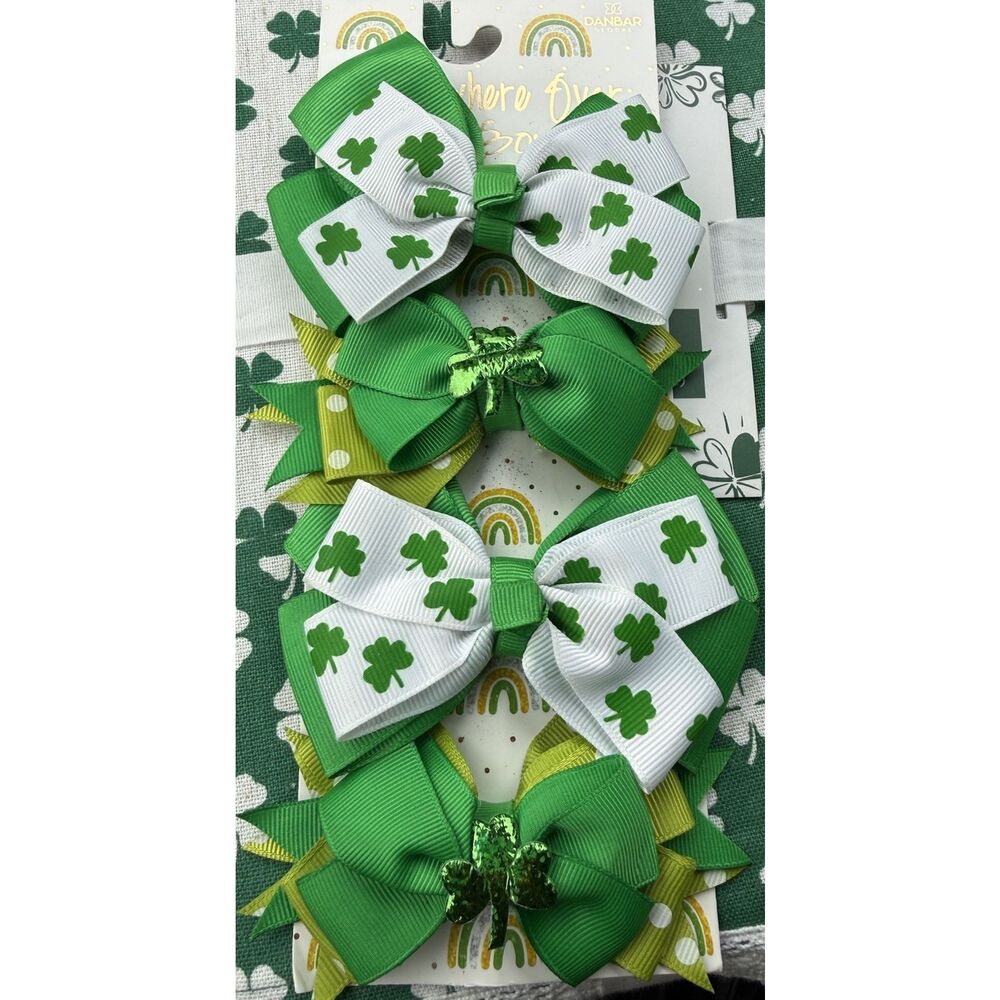 Somewhere Over Rainbow set of 4 St Patrick's clip bows Clover